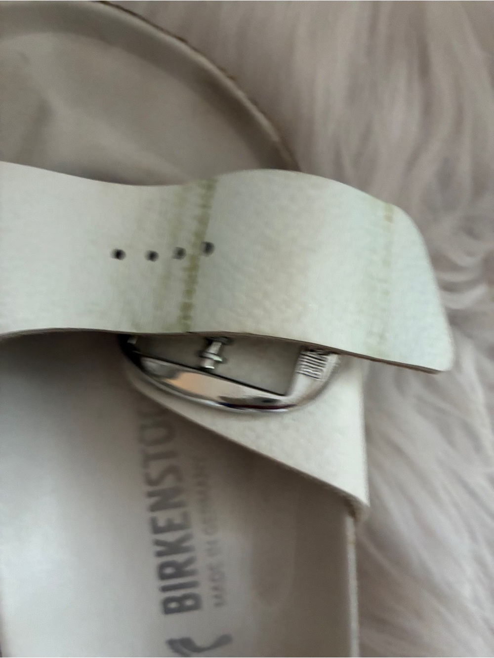 Birkenstock White Slide Sandals - Silver buckle Sz 38 - Picture 6 of 12